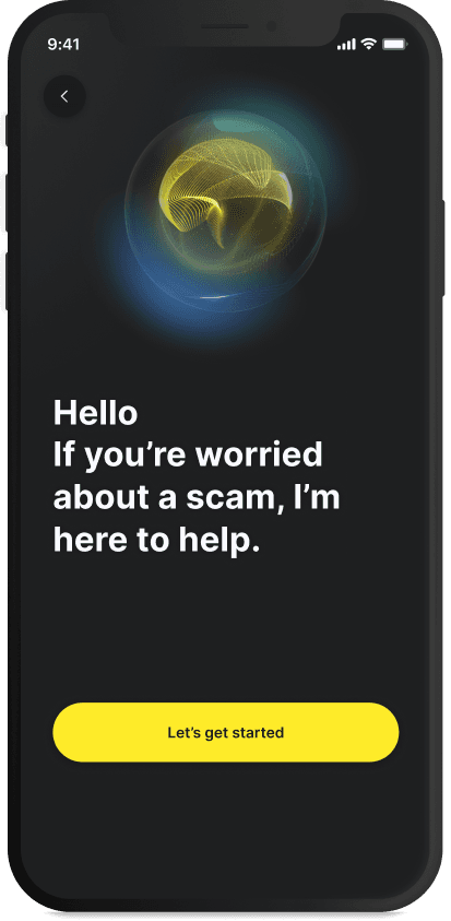 Hello screen with the orb assistant ready to help